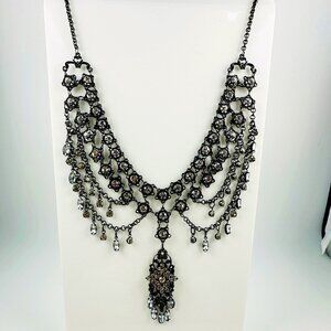 Victorian Revival Gunmetal and Crystal Festoon Necklace